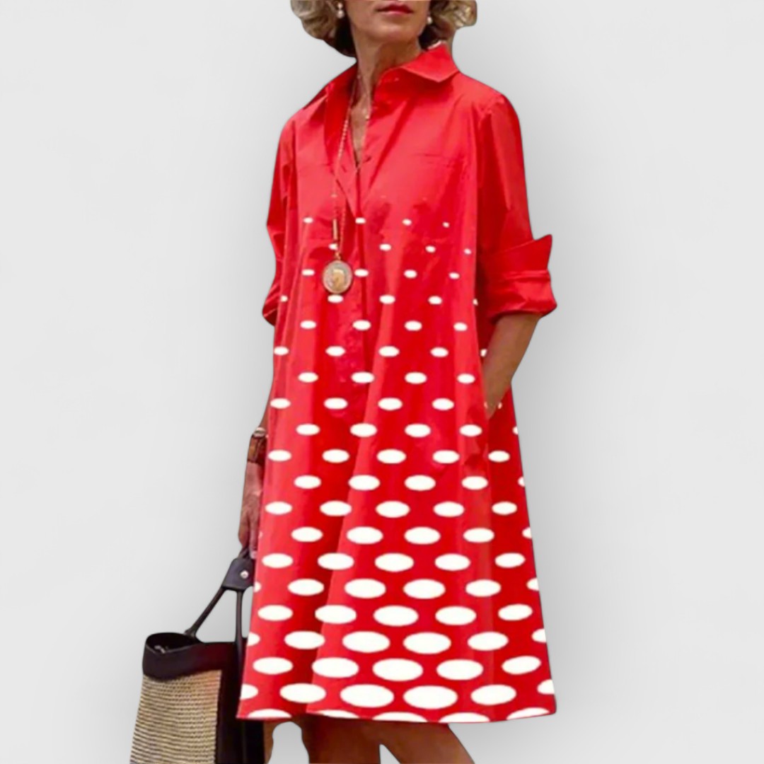 Greer - Women’s Turn Down Collar Dot Print Dress