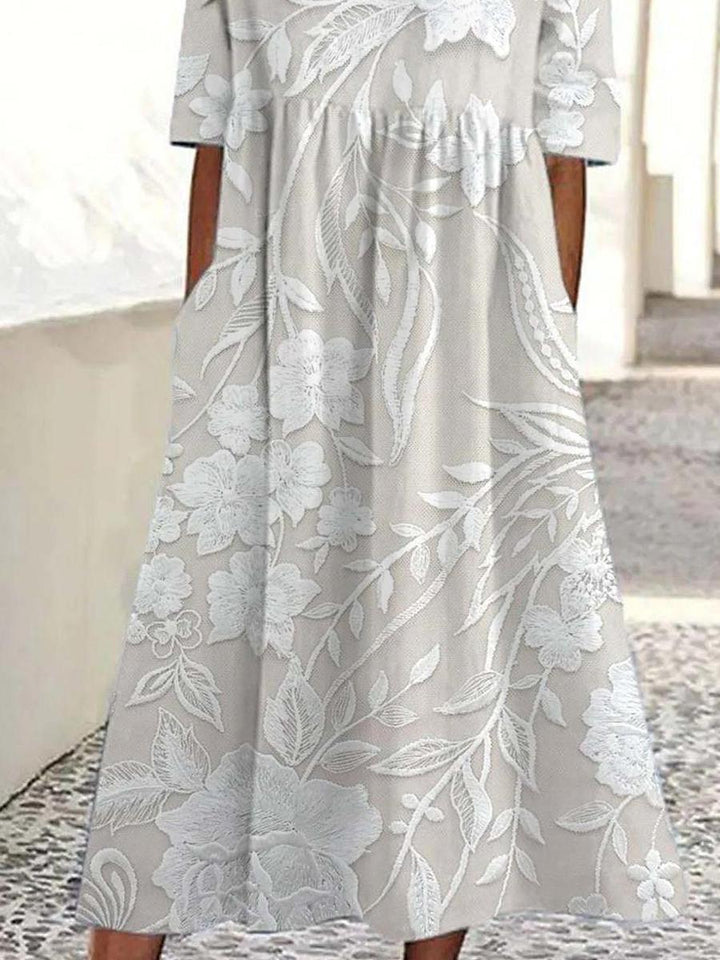 Dovie - Timeless Long Floral Dress with 3/4 Sleeves