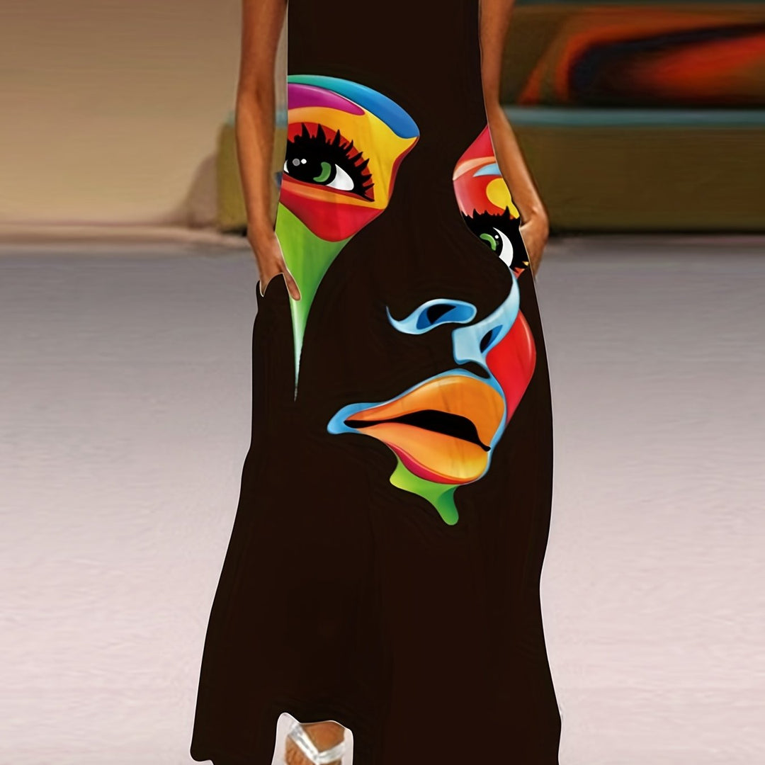 Honor - Chic Mask Print Maxi Dress