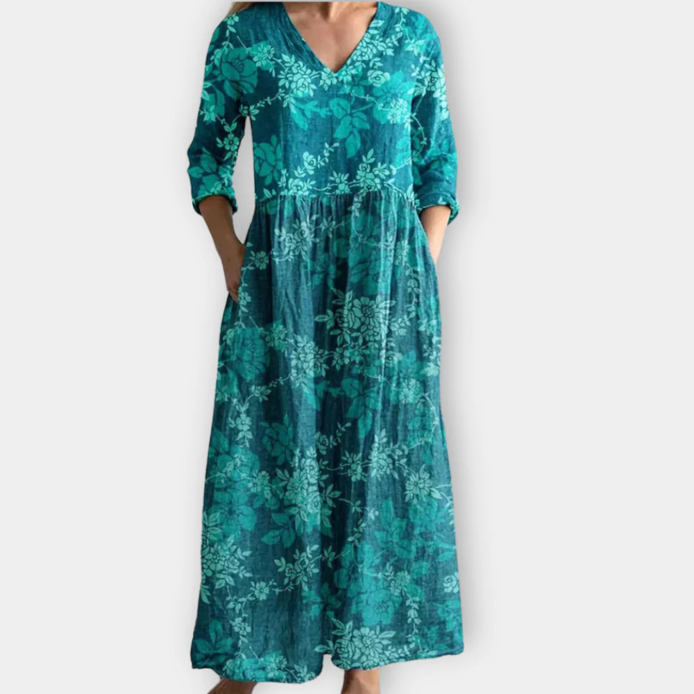 Luneth - Stylish Printed Long Sleeve Maxi Dress