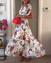 Freya - Elegant V-Neck Pleated Long Bohemian Dress