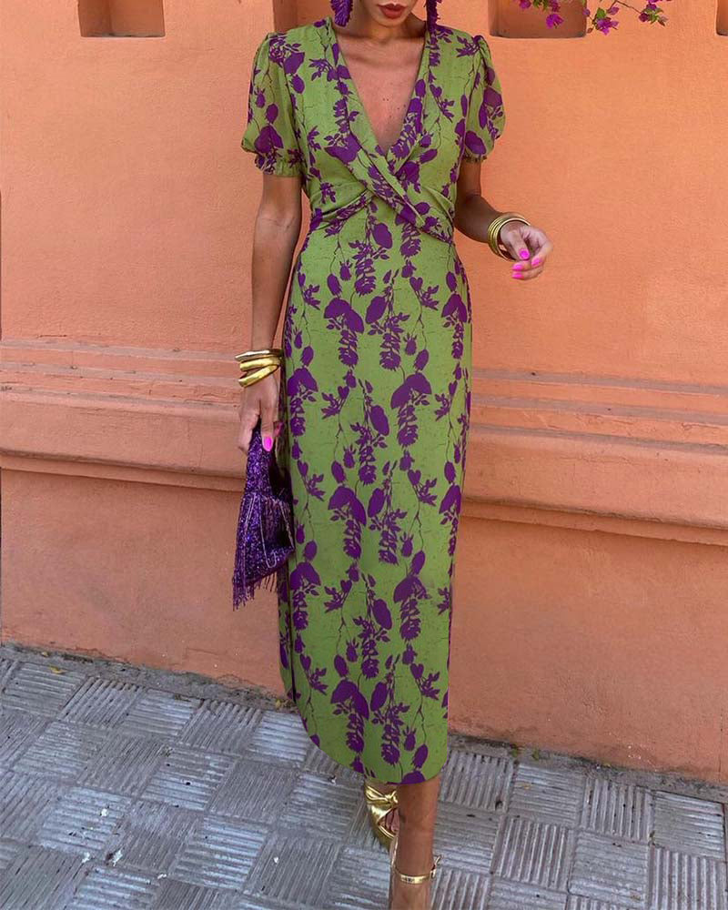 Lily - Elegant V-Neck Printed Bodycon Dress