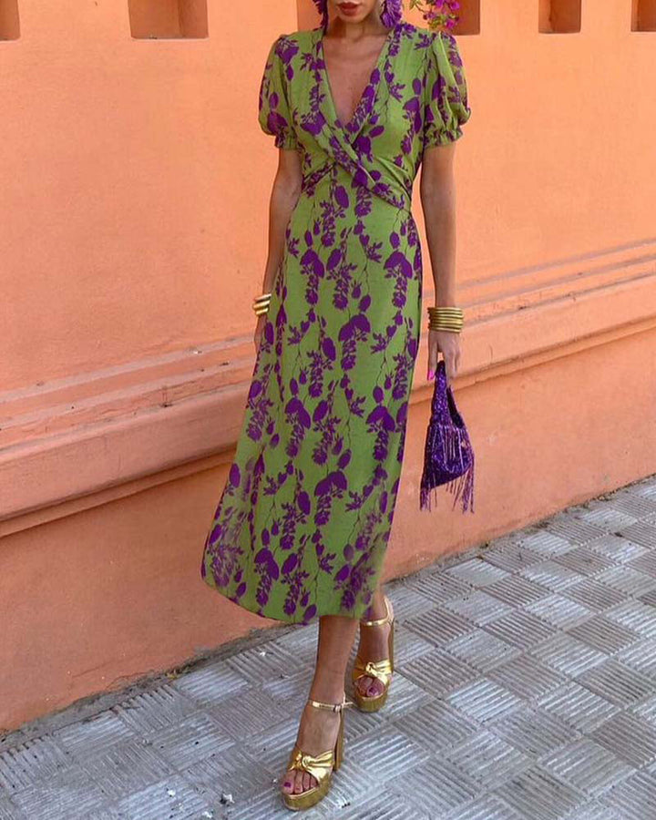 Lily - Elegant V-Neck Printed Bodycon Dress