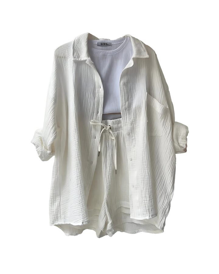 Gia - Casual Drawstring Collar & High Waist Shorts