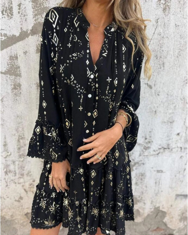 Teagan - Women’s Loose Fit V-Neck Boho Dress