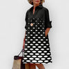 Indigo - Trendy Turn Down Collar Dot Print Shirt Dress