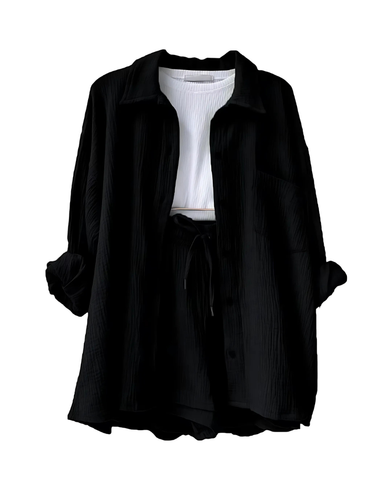 Gia - Casual Drawstring Collar & High Waist Shorts