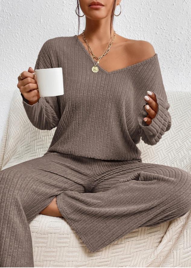Francesca - Cozy Ribbed Loose Two-Piece Pants