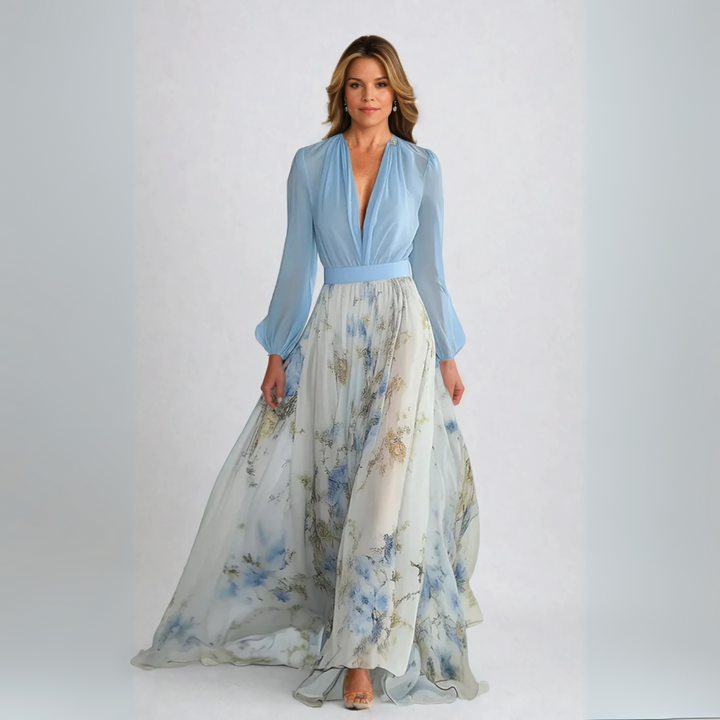 Quinn - Women's Floral Print Patchwork Maxi Dress