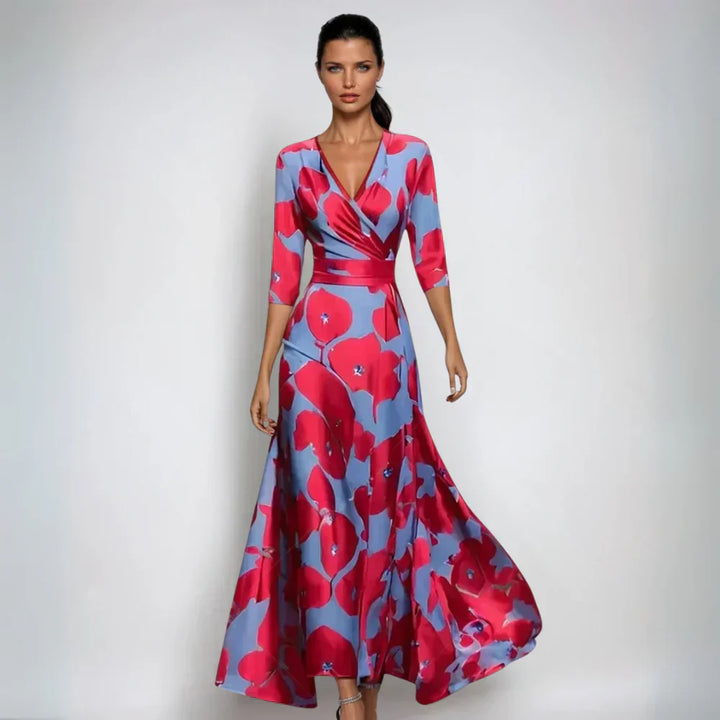 Juno - Women's Flared Floral Long Sleeve Dress
