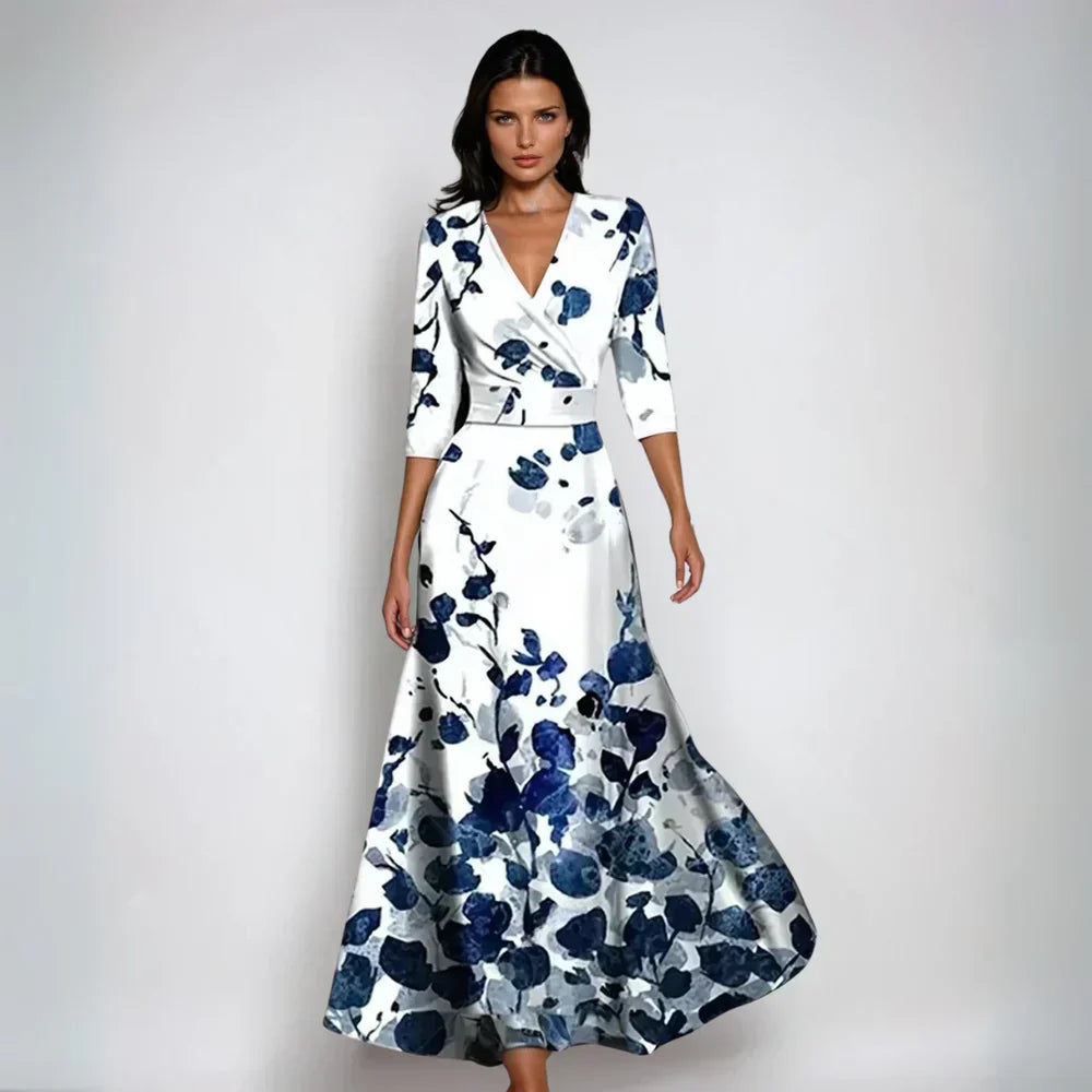 Juno - Women's Flared Floral Long Sleeve Dress
