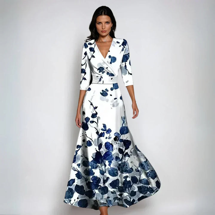 Juno - Women's Flared Floral Long Sleeve Dress
