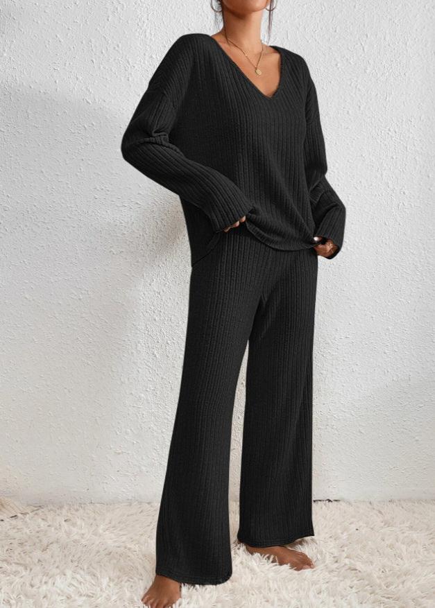 Francesca - Cozy Ribbed Loose Two-Piece Pants