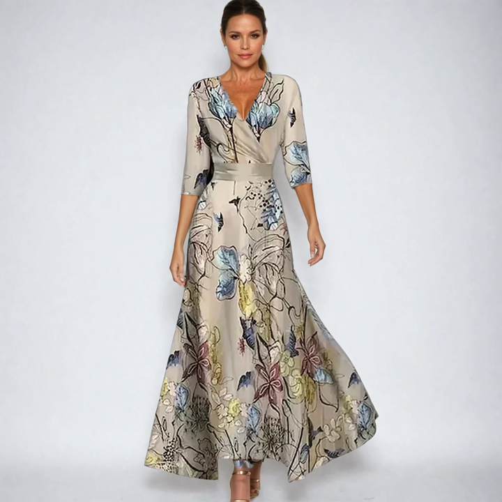 Juno - Women's Flared Floral Long Sleeve Dress