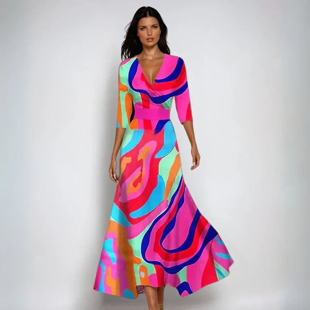Juno - Women's Flared Floral Long Sleeve Dress