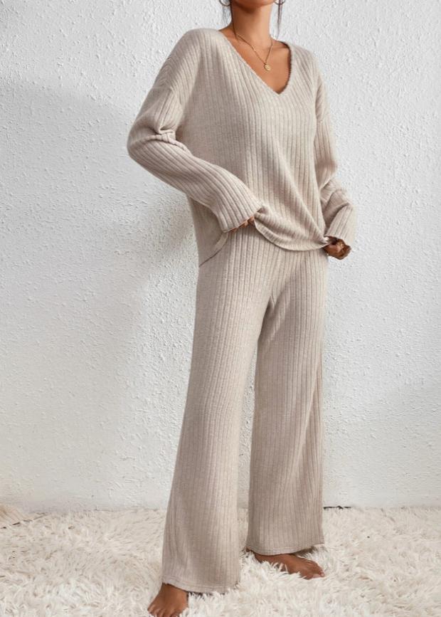 Francesca - Cozy Ribbed Loose Two-Piece Pants