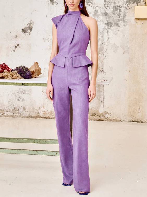 Cassiane - Chic Square Collar Asymmetric Design Jumpsuit
