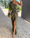 Sarah - Elegant One Shoulder Knot Slit Dress