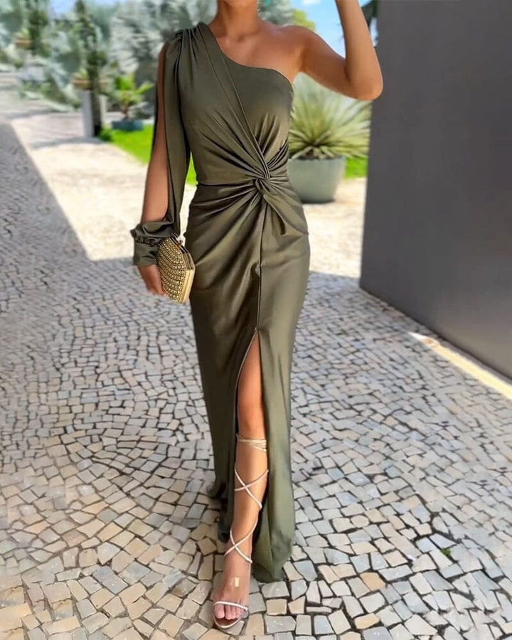 Sarah - Elegant One Shoulder Knot Slit Dress
