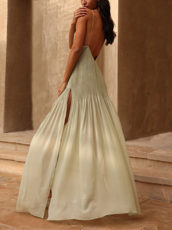 Ottilie - Pleated Patchwork Slit Maxi Dress