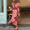 Andrea - Irregular Hem Puff Sleeve Printed Dress