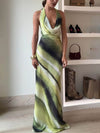 Solene - Classic Tie-Dye Gradient Cowl Neck Halter Maxi Dress