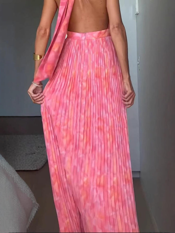 Isolde - V-Neck Halter Pleated Maxi Dress