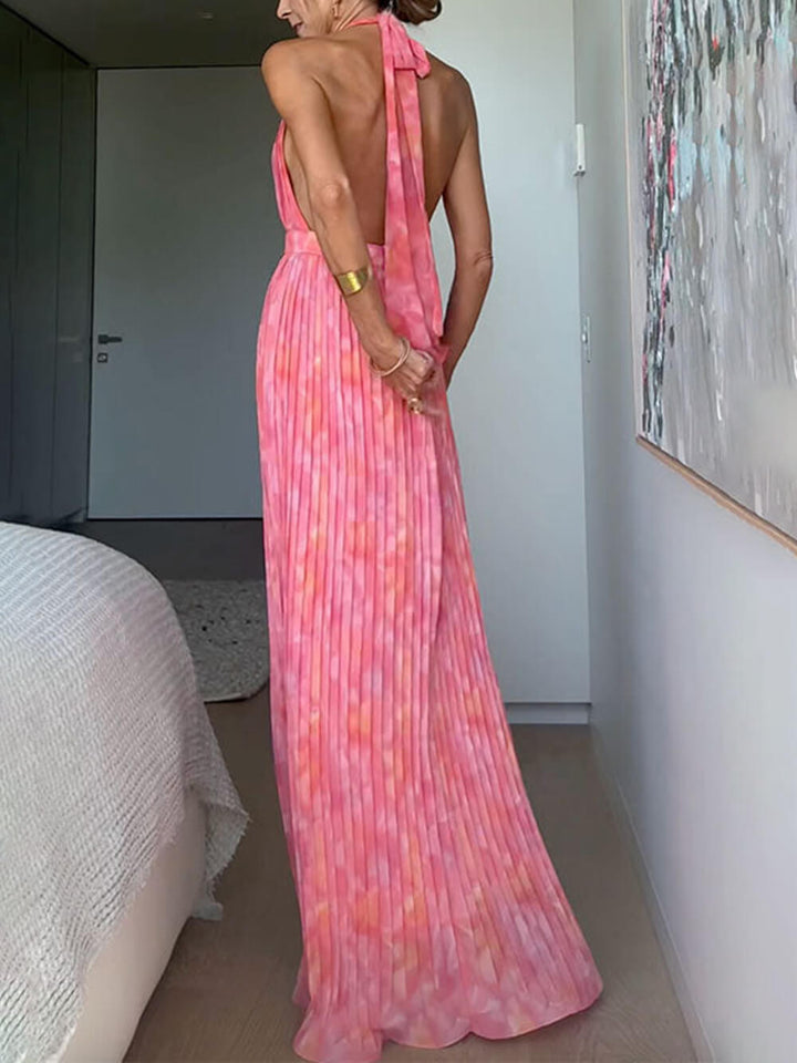 Isolde - V-Neck Halter Pleated Maxi Dress