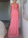 Isolde - V-Neck Halter Pleated Maxi Dress