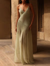 Ottilie - Pleated Patchwork Slit Maxi Dress