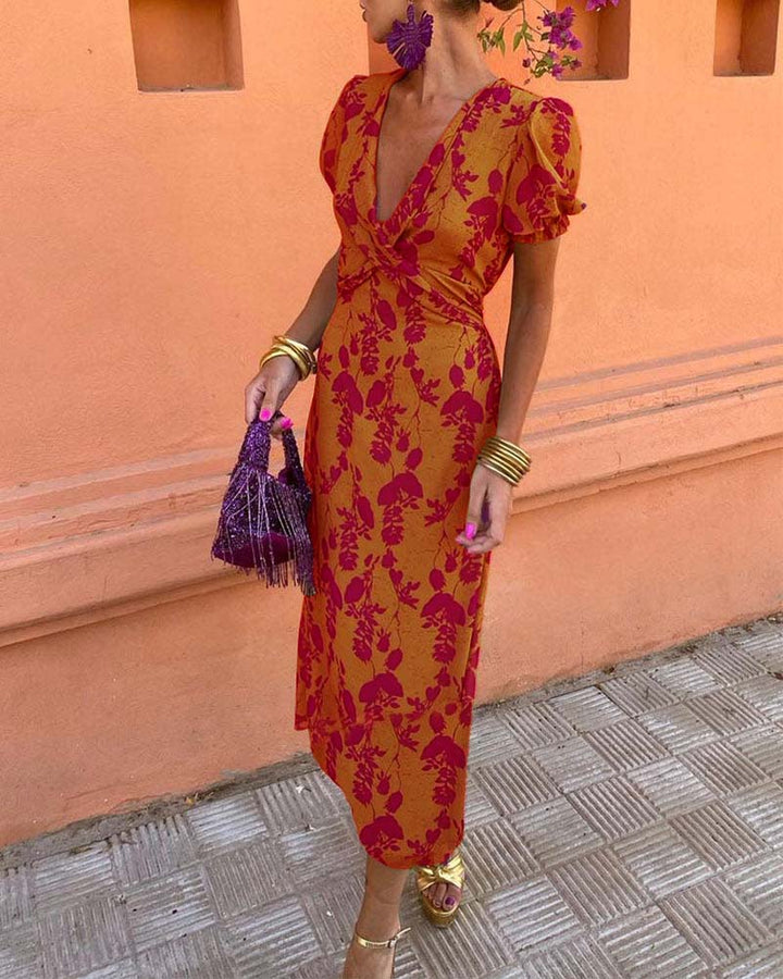Lily - Elegant V-Neck Printed Bodycon Dress