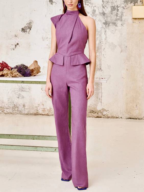 Cassiane - Chic Square Collar Asymmetric Design Jumpsuit