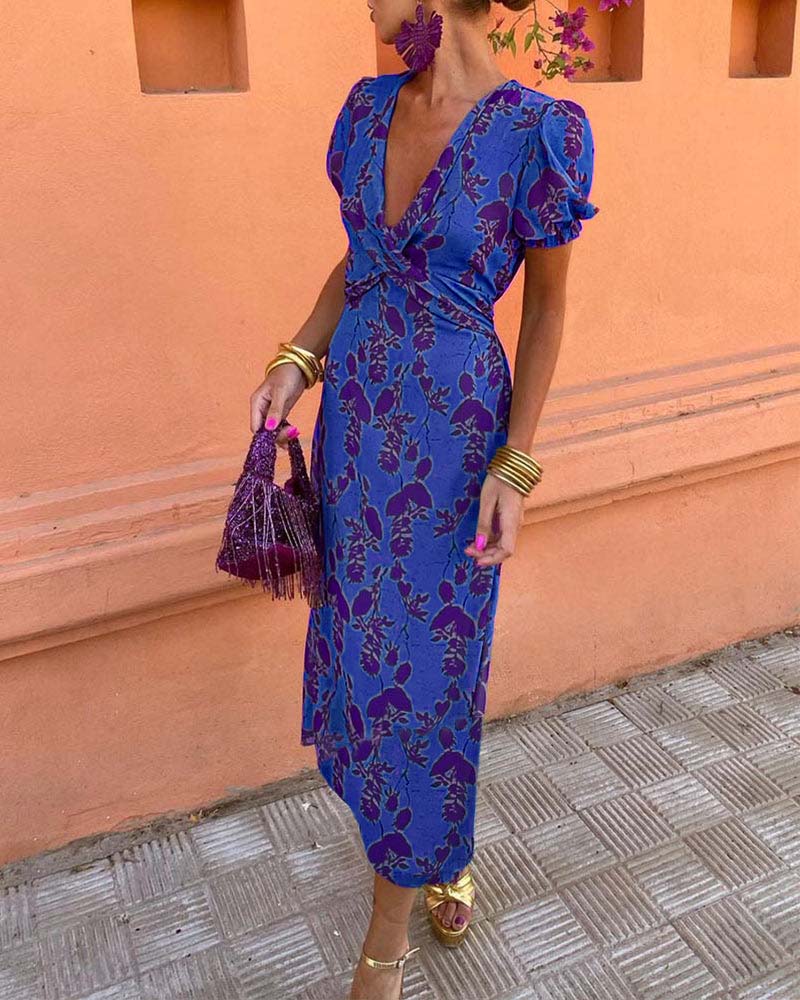 Lily - Elegant V-Neck Printed Bodycon Dress