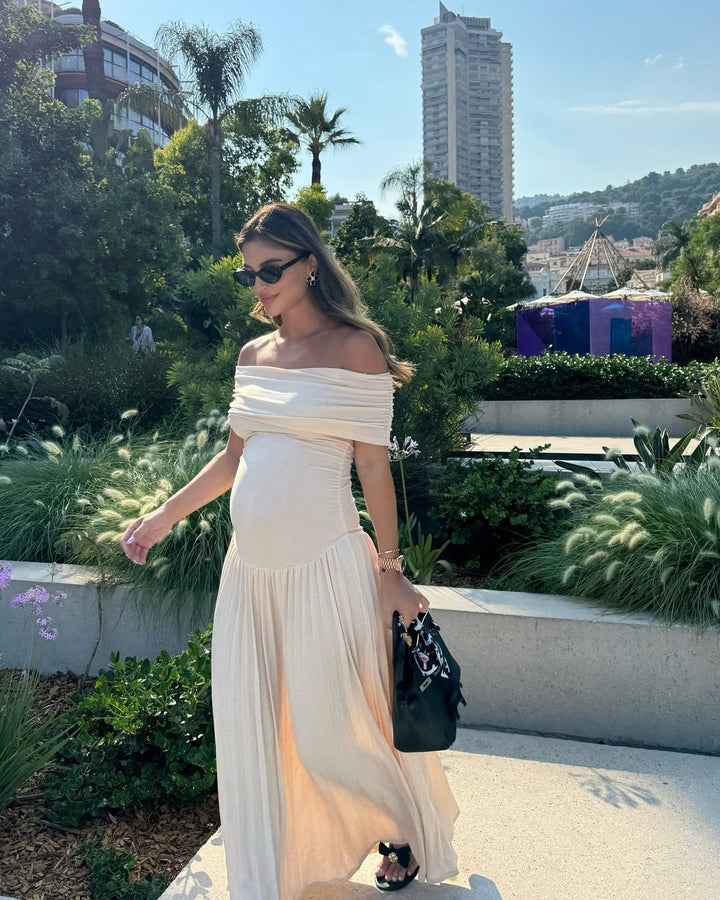 Ella - Pleated Off-Shoulder Maternity Dress