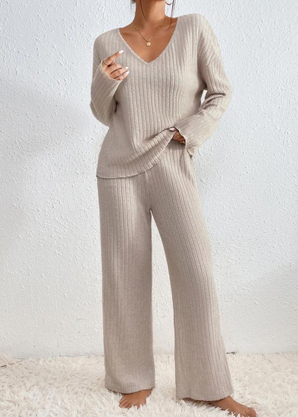 Francesca - Cozy Ribbed Loose Two-Piece Pants