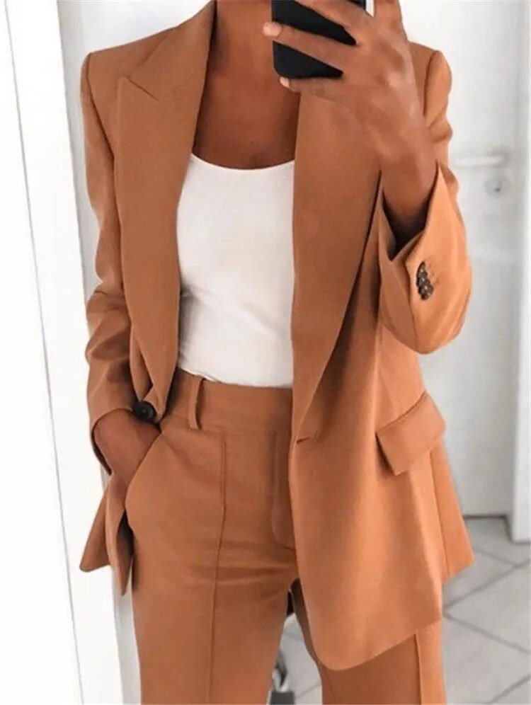 Raelyn - Chic Turn-Down Collar Blazer & Pants Set