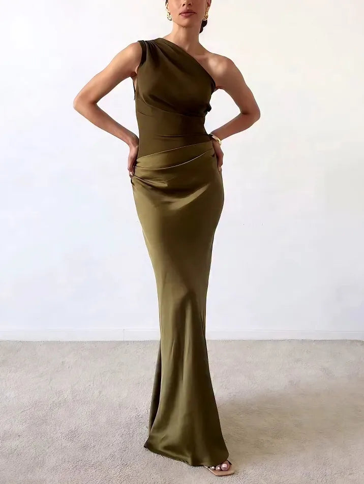 Elowen - Chic One-Shoulder Pleated Evening Maxi Dress