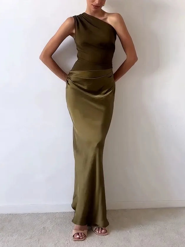 Elowen - Chic One-Shoulder Pleated Evening Maxi Dress