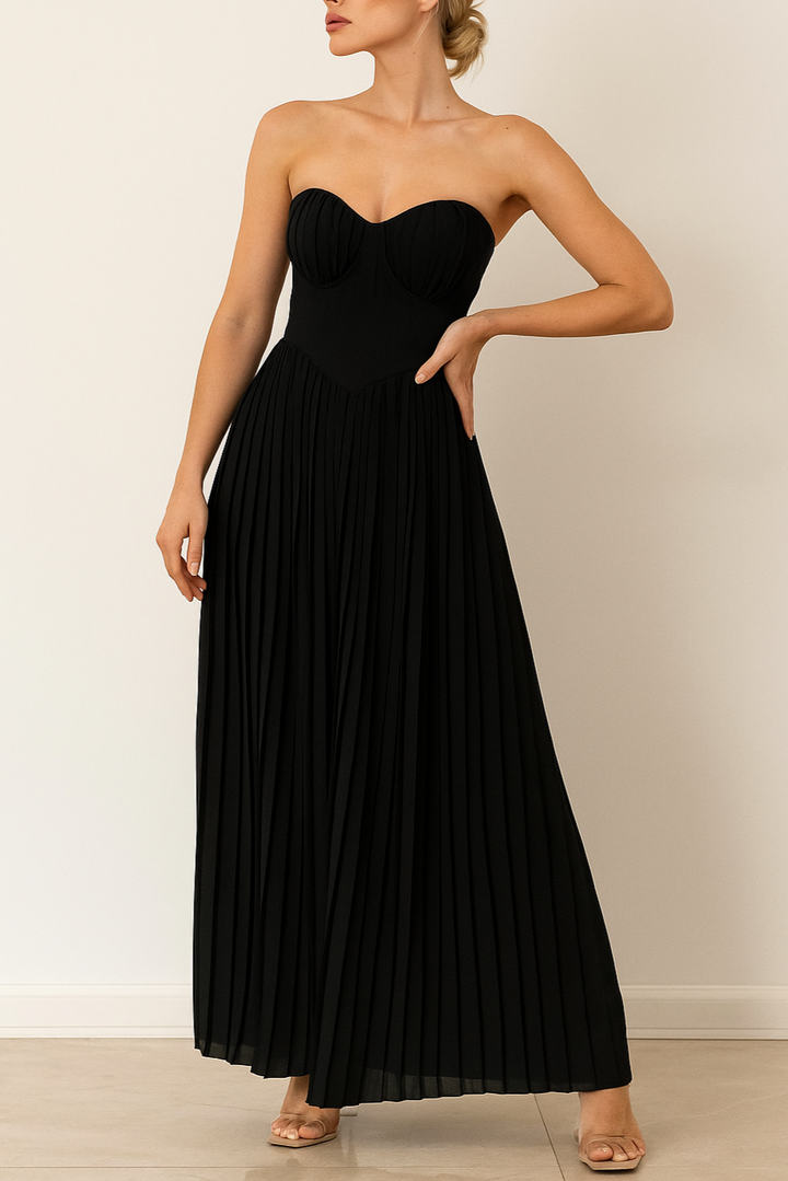 Aria - Timeless Off-shoulder Pleated Maxi Dres