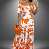 Ember - Graphic Print Off-Shoulder Tiered Dress