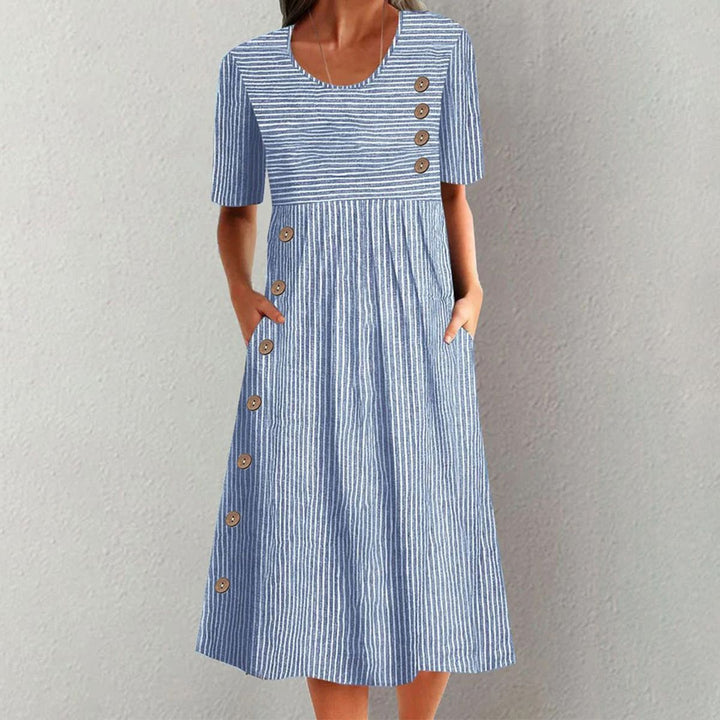 Finley - Classic Striped Button Midi Dress