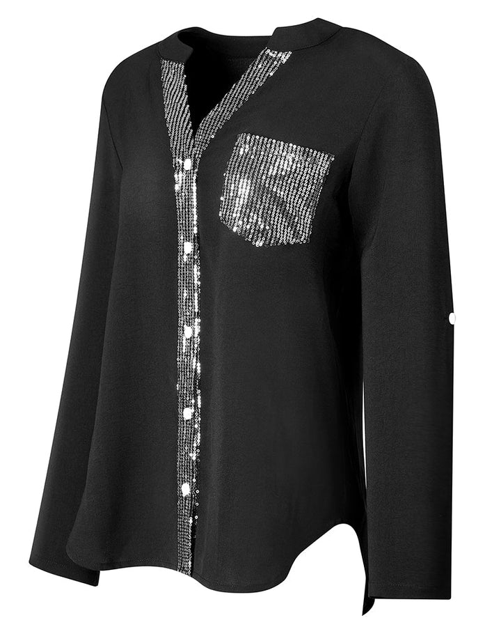 Veda - Paneled Relaxed Fit Sequin Top