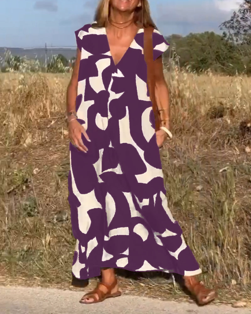 Remi - Women’s Boho Floral Print V-Neck Dress