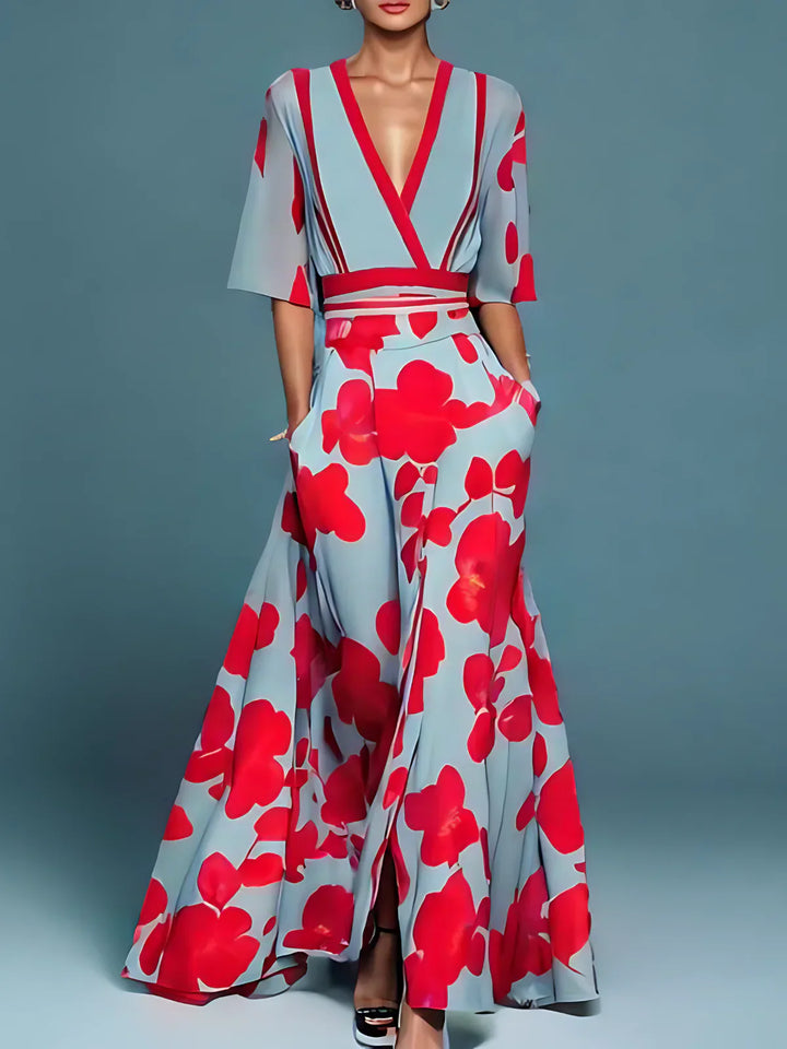Cosette - Elegant V-Neck Flowy Maxi Dress