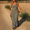Gwen - Solid Color V-neck Sleeveless Loose Long Ankle Dress