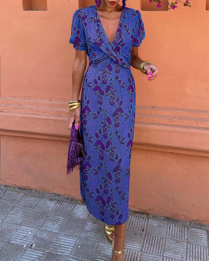 Lily - Elegant V-Neck Printed Bodycon Dress