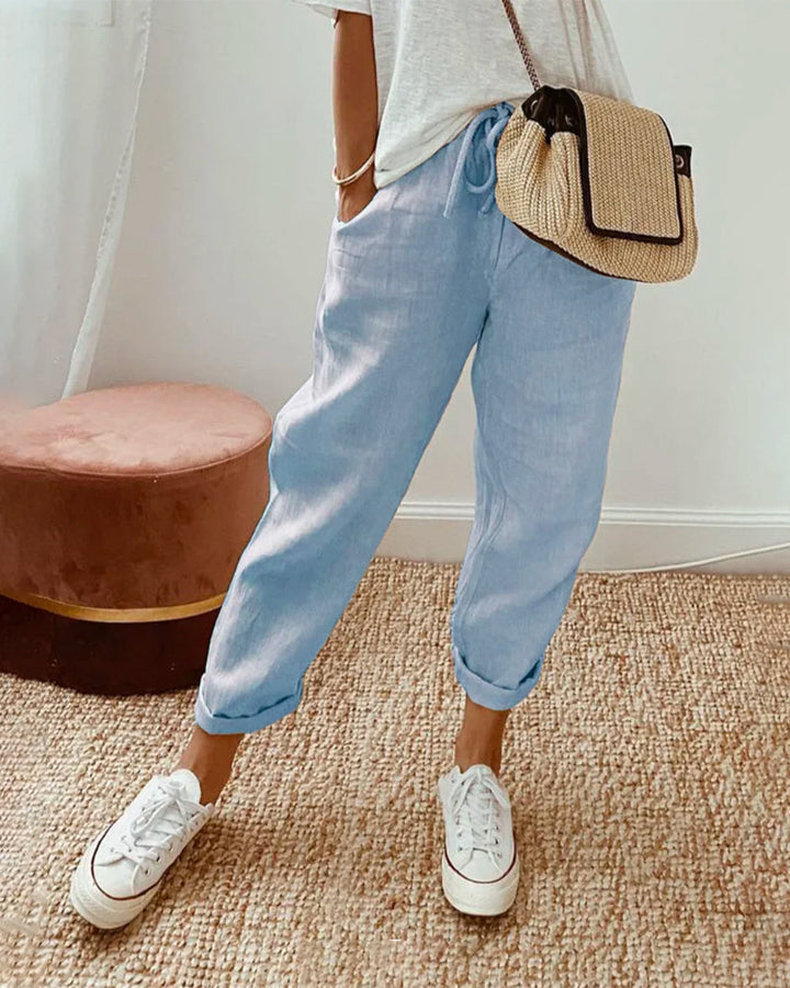 Fawnelle - Casual Cotton Linen Wide Pants
