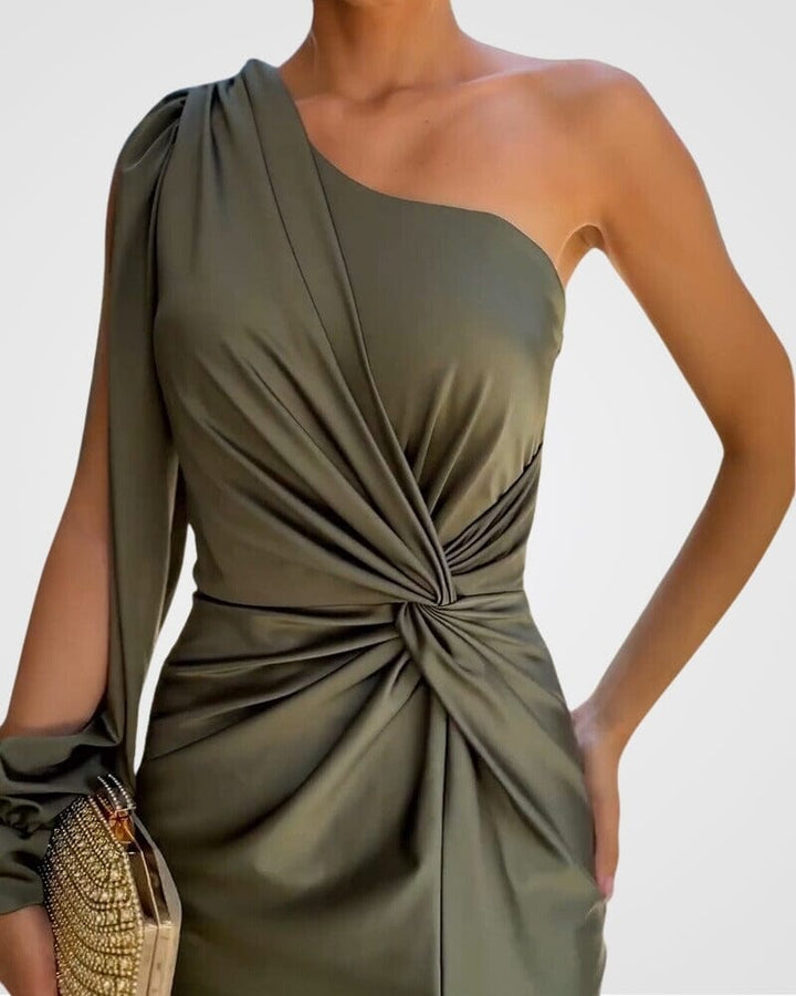 Sarah - Elegant One Shoulder Knot Slit Dress