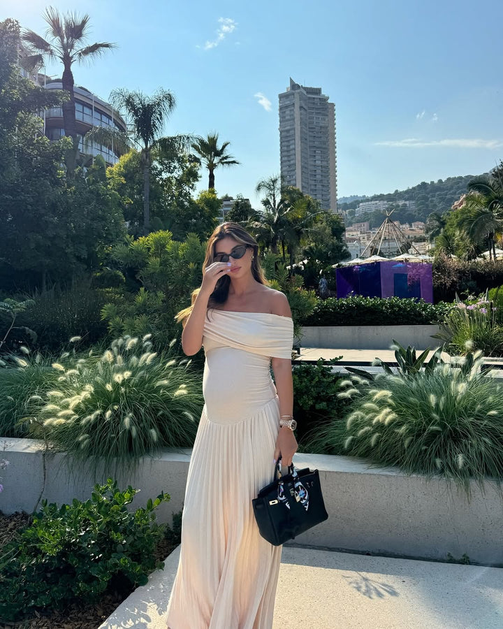 Ella - Pleated Off-Shoulder Maternity Dress