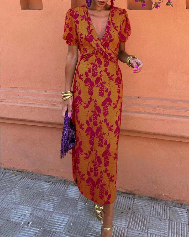 Lily - Elegant V-Neck Printed Bodycon Dress